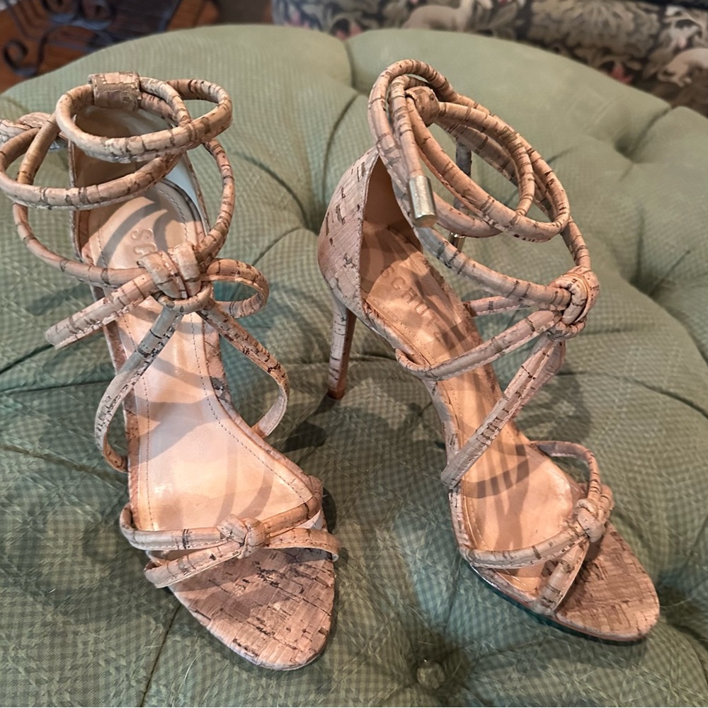 Strappy cork heels